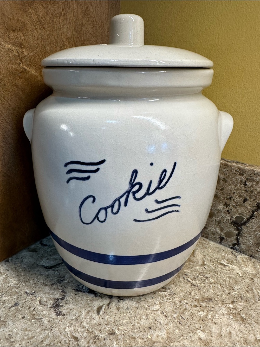 Robinson Ransbottom Cookie Jar with Navy Script